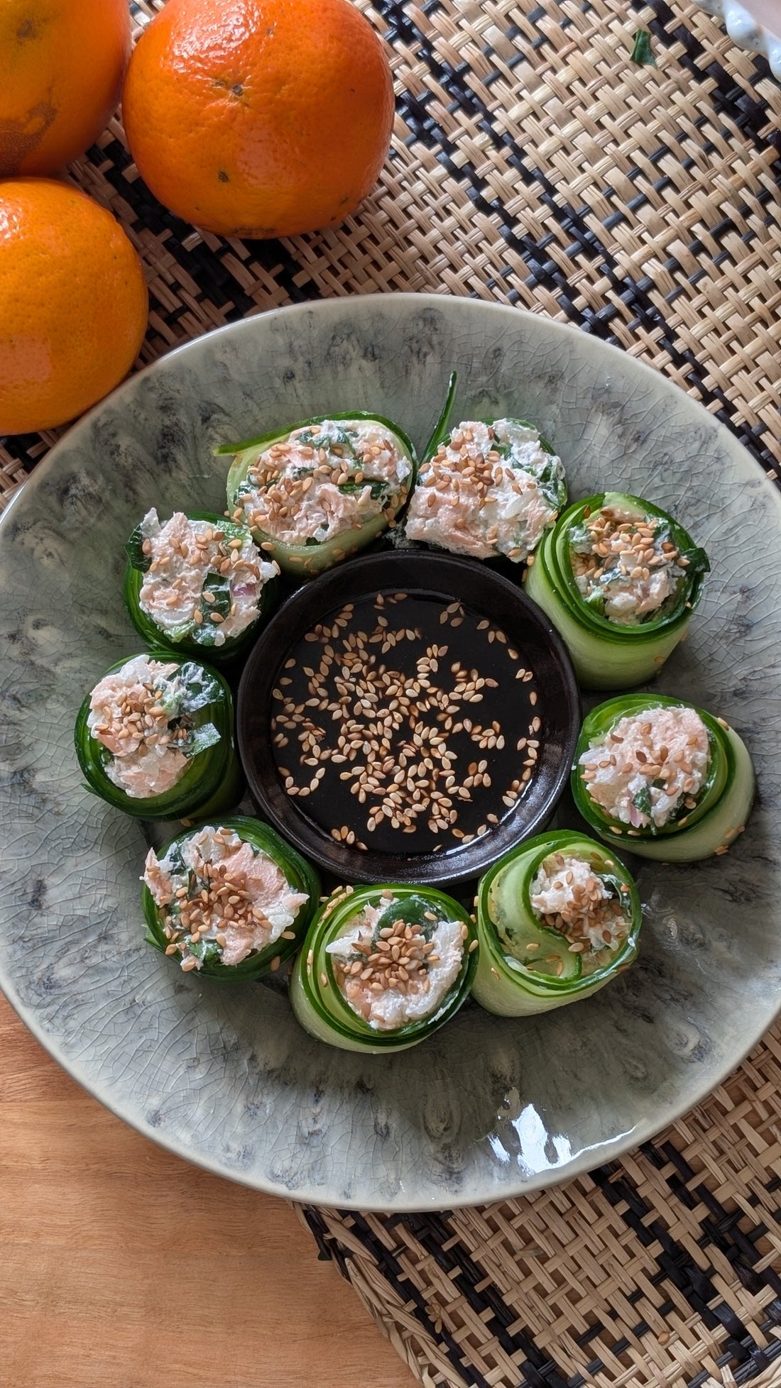 Roulés Concombre - Saumon et épinards